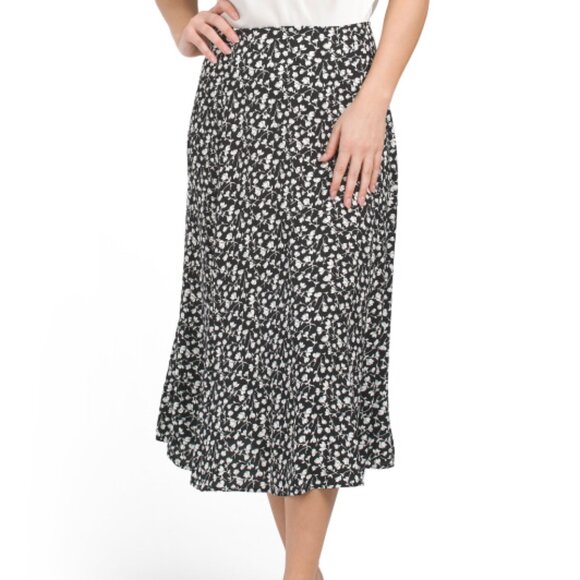 NEW CATHERINE MALANDRINO Woven Printed Midi Skirt Black/White 162mn - Picture 1 of 2